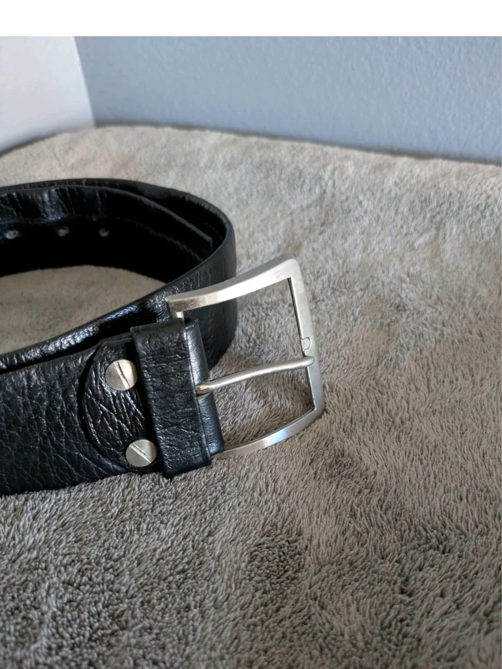 Men's Black Leather Belt with Silver Buckle